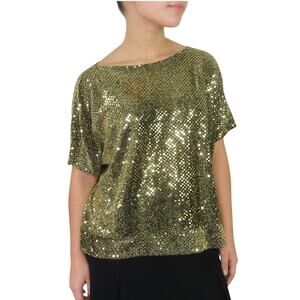 1980s Vintage Gold Sequin Blouse Short Sleeve Medium Retro Glam Sparkly Glitter